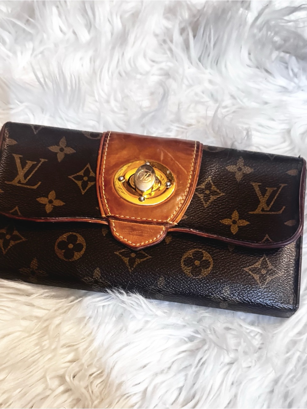 Louis Vuitton Brown Monogram Clutch Wallet with Tan Trim